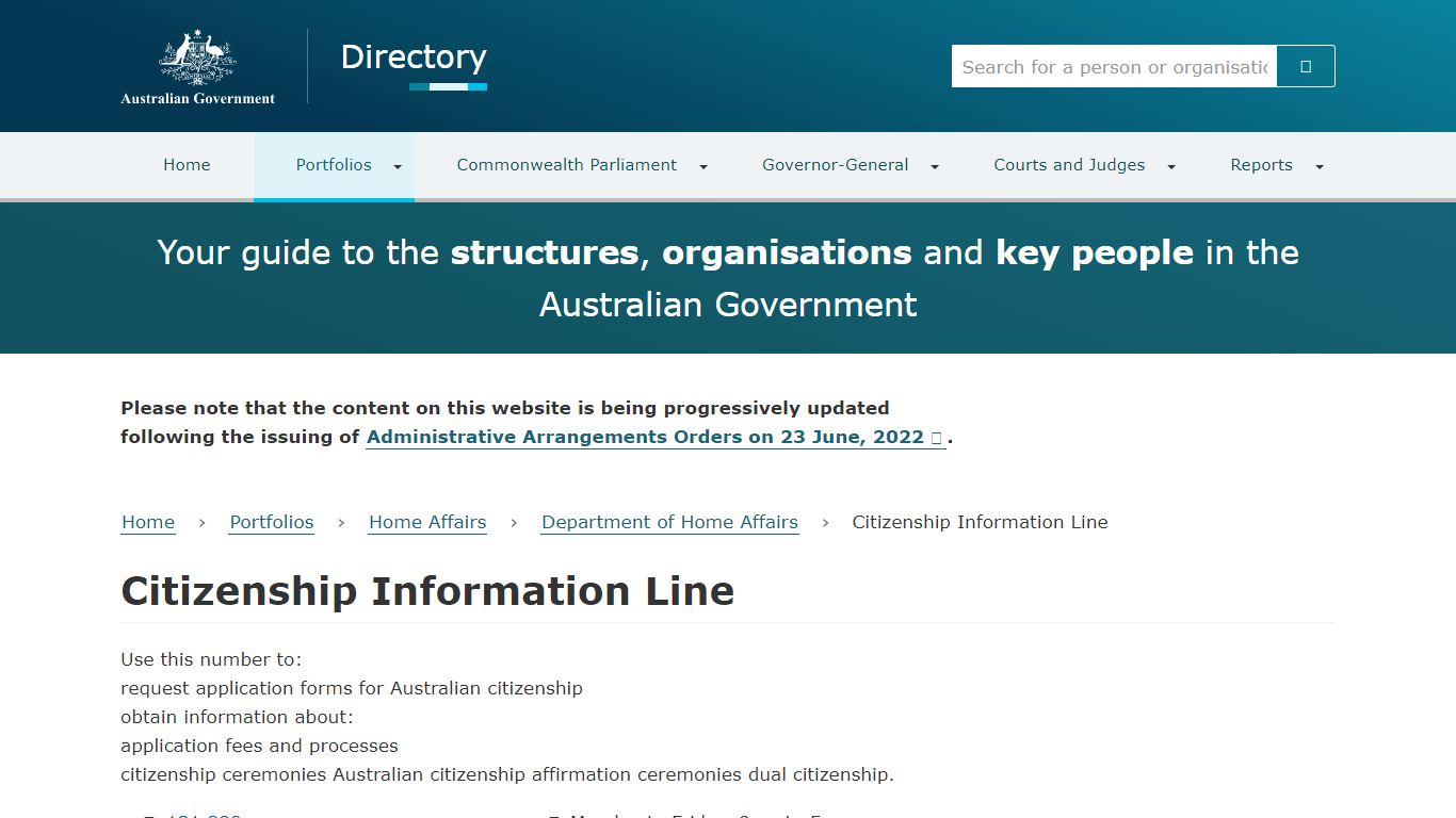 Citizenship Information Line | Directory